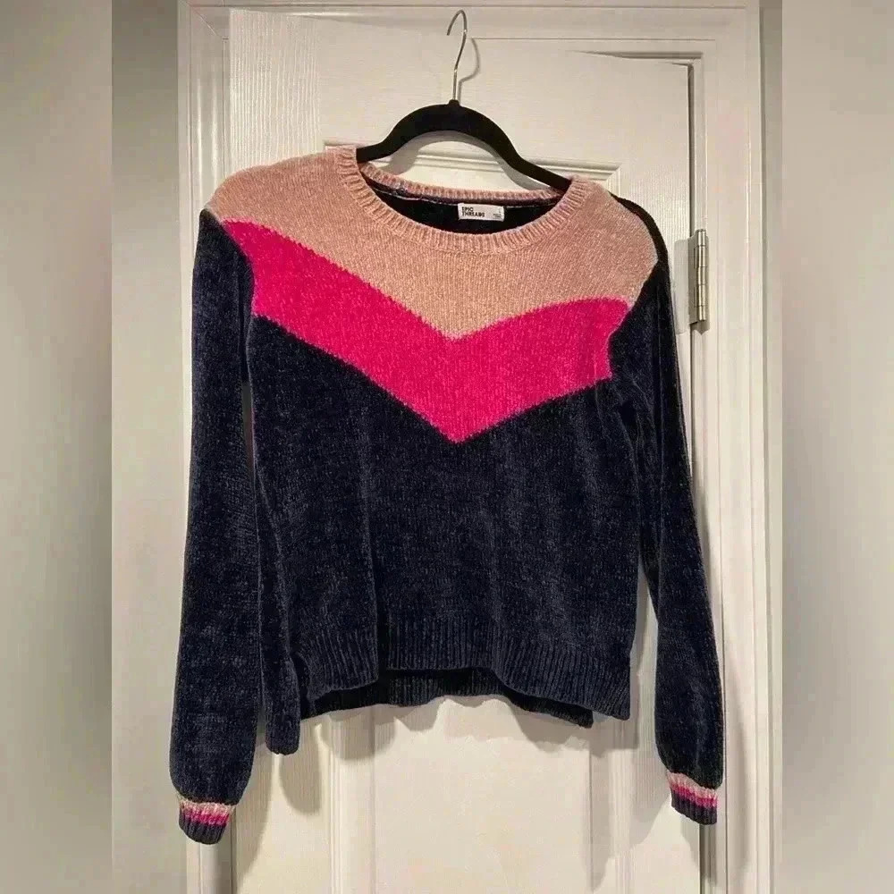 Epic Threads Big Girls Colorblocked Chenille Sweater Pink Navy Soft Size L